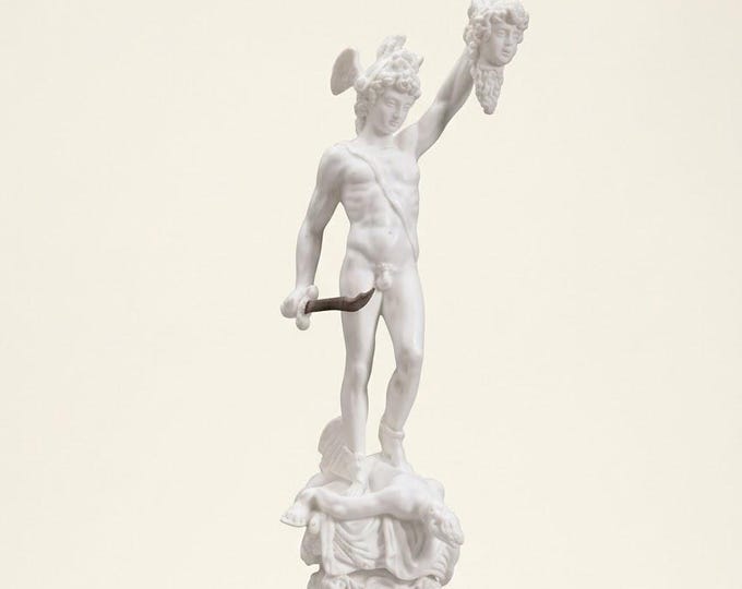 Classical sculpture "Perseus by Cellini", 52 cm (20.47 inches) in alabaster powder, marble base, handcrafted, made in Italy
