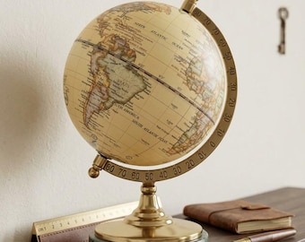 World Map, Modern Globe with Marble Base, Height 17 cm (6.69 inch), Handcrafted