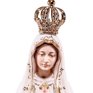 Estatua de Nuestra Señora de Fátima tallada en madera de Valgardena y decorada a mano, de producción artesanal italiana, varios tamaños