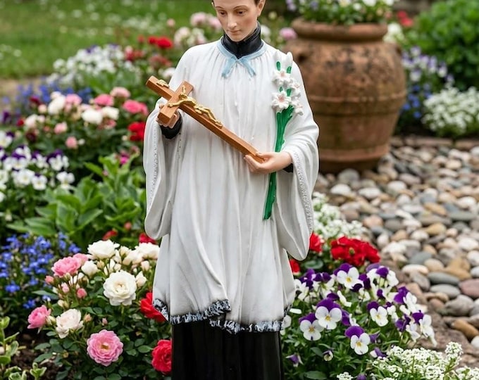 Statue of Saint Aloysius Gonzaga, 60 cm (23.62 inches), hand-decorated marble and resin, painted or glass eyes, handcrafted in Italy
