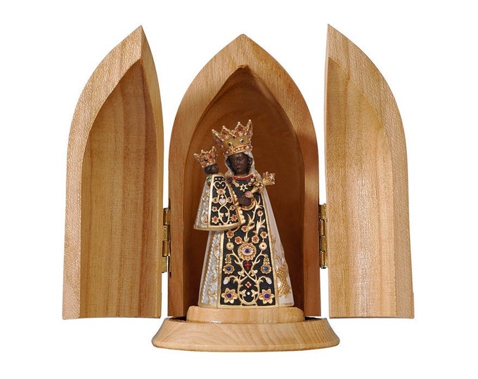 Statue of Our Lady of Altötting with niche, carved in Valgardena wood decorated by hand of Italian production