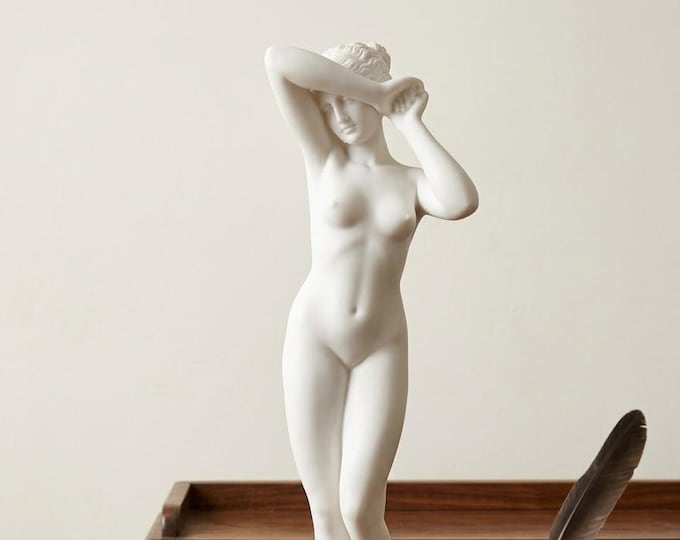 Classical sculpture "Venus", 24 cm (9.44 inches) in alabaster powder, marble base, handcrafted, made in Italy