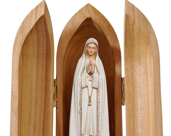 Statue of Our Lady of Fatima with niche, carved in valgardena wood decorated by hand of Italian production