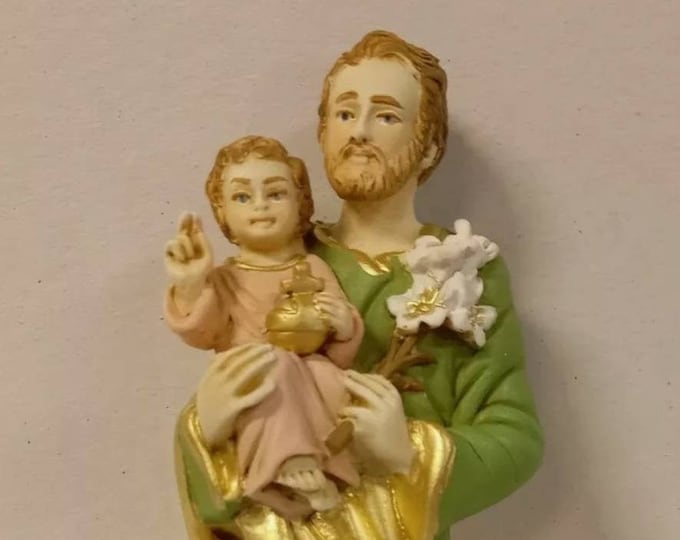 Statue of Saint Joseph 20 cm (7.87 inches) in hand-decorated full resin marble, Italian artisan production