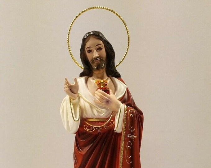 Statue of Jesus sacred heart, 52 cm (20.47 inches) with glass eyes, made of resin, hand-decorated, handcrafted