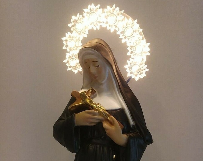 Statue of Saint Rita of Cascia 30 cm (11.81 inches) with luminous halo, in hand-decorated resin marble, Italian artisan production