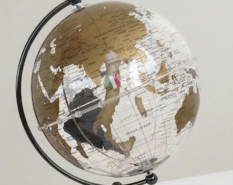 Plexiglass globe with modern map, metal pedestal, rotating map of Italy, height 30 cm (11.81 inc) handcrafted, made in Italy
