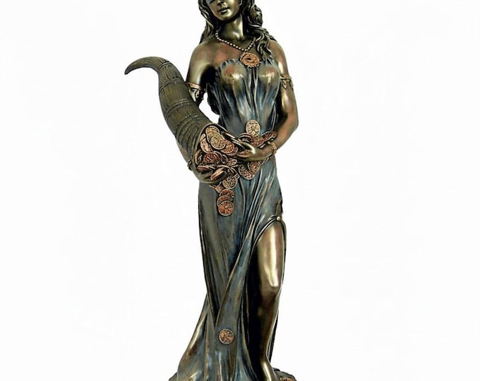Classical sculpture Tykhe Goddess of Fortune, 84 cm (33.07 inches) in bronzed resin marble with gilded wooden base, made in Italy