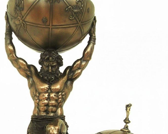 Classical sculpture Atlas Titan Atlas kneeling with lid, cm 62 (24.40 inches) in bronzed resin marble, handcrafted, made in Italy