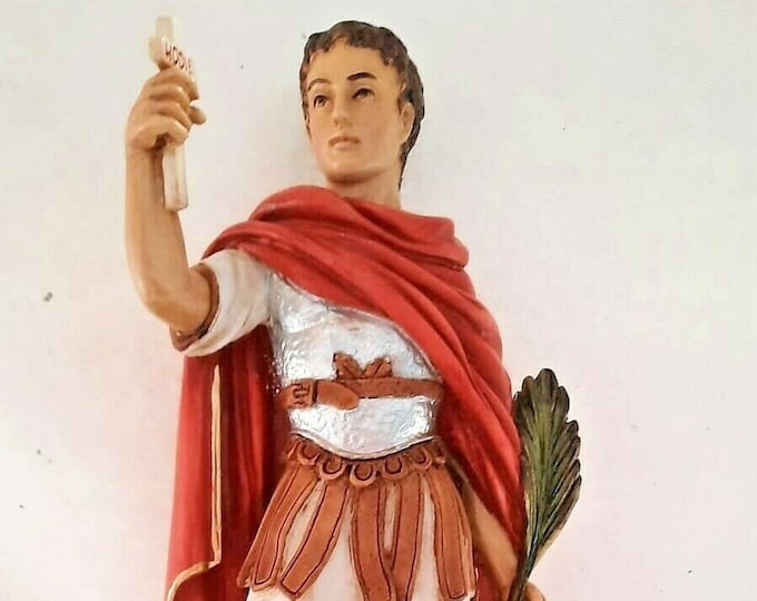 Statue of Saint Expeditus cm 30 (11.81 inches) in marble resin full decorated by hand of Italian artisan production