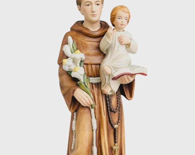 Statue of Saint Anthony of Padua carved from Valgardena wood, hand-decorated, Italian artisan production, various sizes
