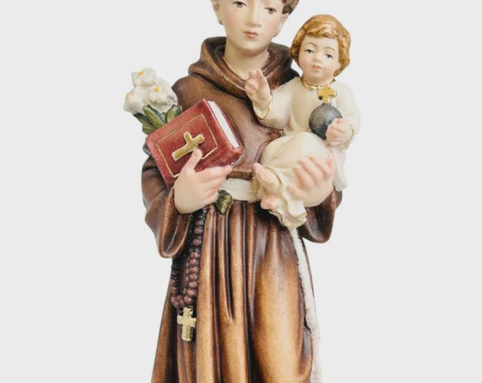 Statue of Saint Anthony of Padua carved from Valgardena wood, hand-decorated, Italian artisan production, various sizes