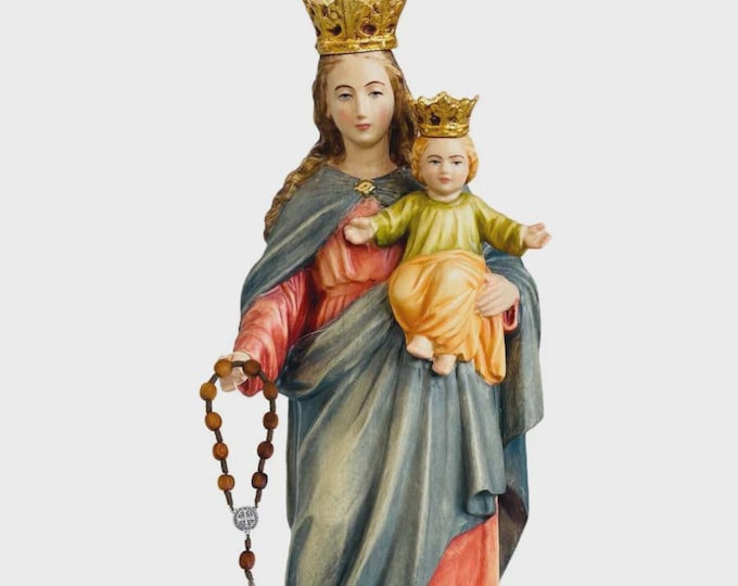 Statue of Our Lady of the Rosary carved in Valgardena wood and hand-decorated, Italian artisan production, various sizes