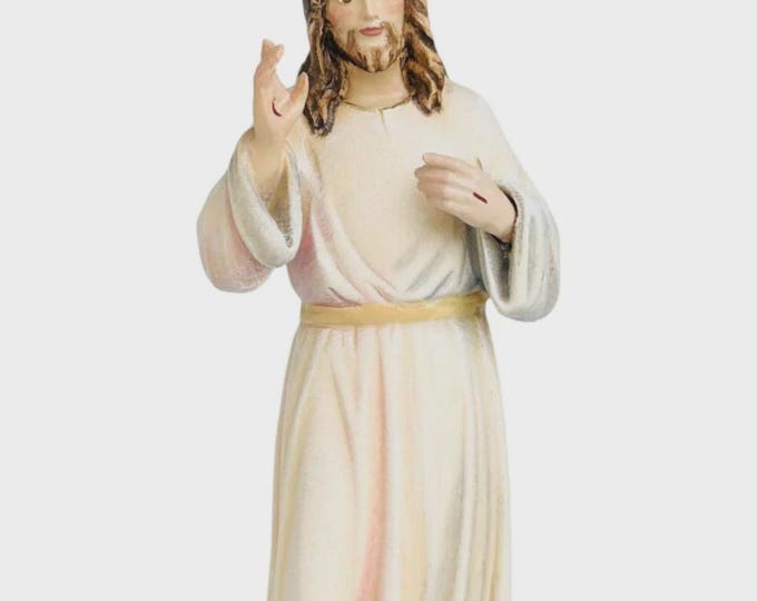 Statue of Merciful Jesus carved in Valgardena wood, hand-decorated, Italian artisan production, various sizes