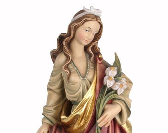 Statue of Saint Christina carved from Valgardena wood and hand-decorated, handcrafted in Italy.