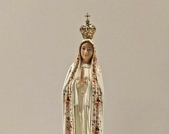 Statue of Our Lady of Fatima in glass resin, 51 cm (20.07 inches) hand-decorated with floral finish, artisanal production