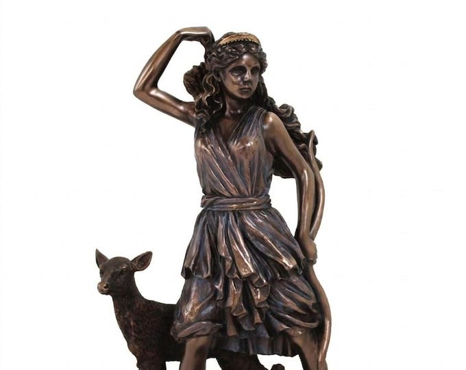 Classical sculpture Diana Goddess of the Hunt, 17 cm (6.69 inches) in bronzed resin marble, handcrafted, made in Italy