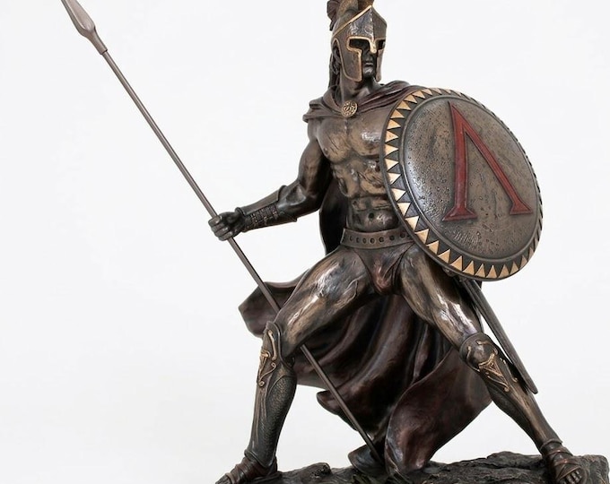 Classical sculpture of Leonidas, Greek hero, 34 cm (13.38 inches) in bronzed resin marble, handcrafted, made in Italy