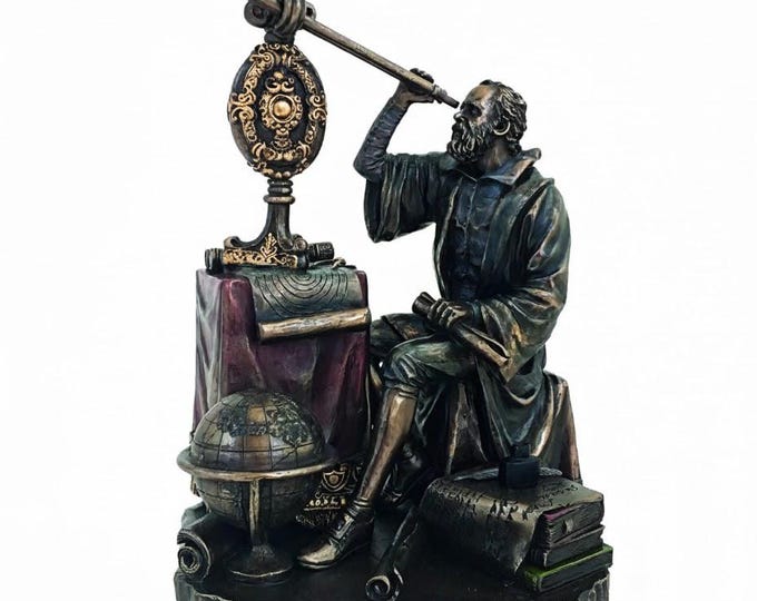 Scultura classica di Galileo Galilei, cm 21 (8,26 inches) in marmo resina bronzata, artigianale, made in Italy