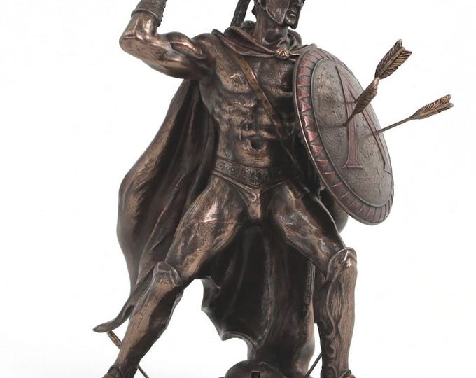 Classical sculpture of Leonidas, Greek hero, 25 cm (9.84 inches) in bronzed resin marble, handcrafted, made in Italy