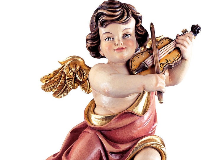 Hanging angel carved in Val Gardena wood and decorated by hand of Italian artisan production
