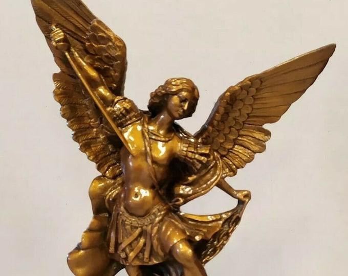 Statue of Saint Michael the Archangel 28 cm (11.02 inches) in marble, full resin, bronzed decoration, Italian artisan production