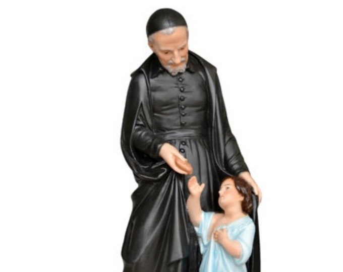 Statue of Saint Vincent De Paul cm 60 (23.62 inches) in marble resin hand decorated, Italian artisan production