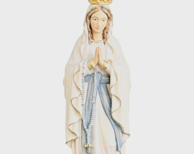 Statue of Our Lady of Lourdes with crown carved in Valgardena wood, hand-decorated, Italian artisan production, various sizes