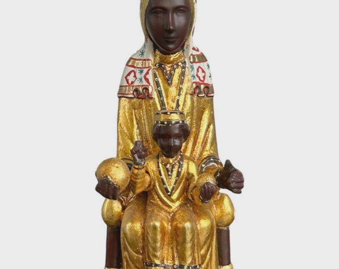 Statue of the Black Madonna of Montserrat carved in Valgardena wood, hand-decorated, Italian artisan production, various sizes