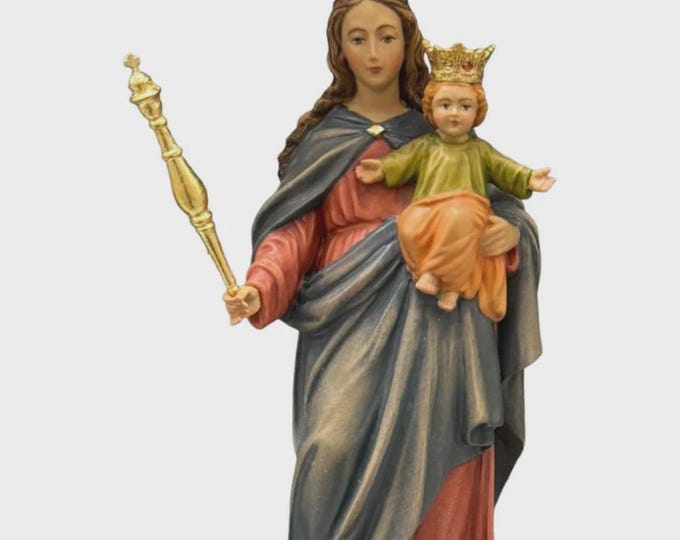 Statue of Our Lady Help of Christians carved in Valgardena wood, hand-decorated, Italian artisan production, various sizes