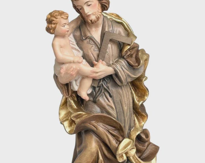 Statue of Saint Joseph with child and set square carved in Valgardena wood, hand-decorated, Italian artisan production, various sizes