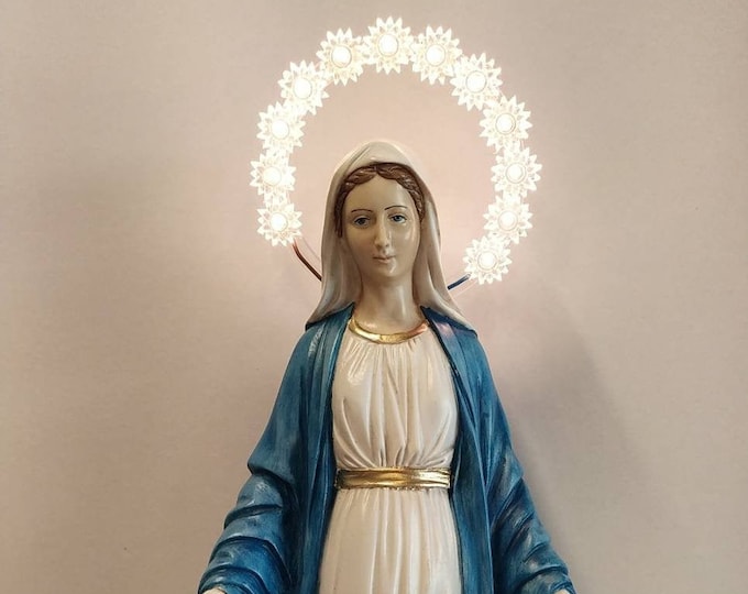Statue Of Miraculous Madonna cm 50 (19.68 inches) with bright halo, hand-decorated resin marble of Italian craftsmanship