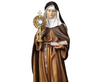 Statue of Saint Clare of Assisi carved in Valgardena wood and hand decorated, Italian artisan production
