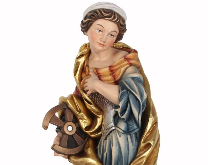 Statue of St. Catherine of Alexandria carved in wood from Valgardena and decorated by hand of Italian artisan production