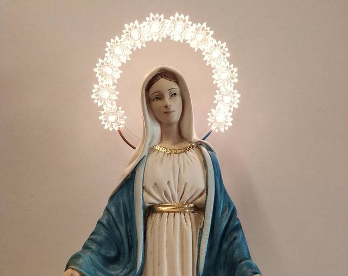 Miraculous Madonna Statue 40 cm (15.74 inches) with luminous halo, in hand-decorated resin marble, Italian artisan production