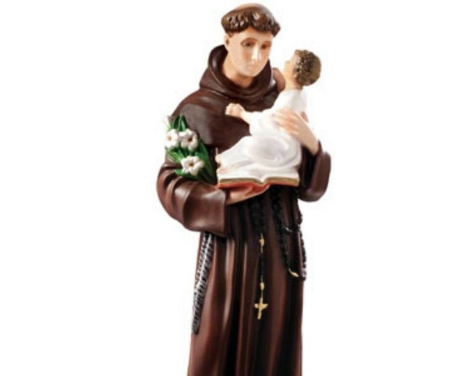 Saint Anthony of Padua statue cm 65 (25,59 inches) in hand-decorated marble resin painted eyes or in glass Italian artisan production