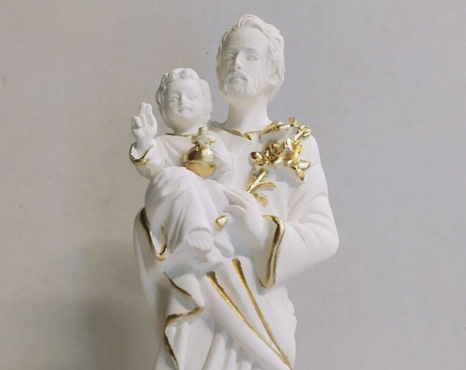 Statue of Saint Joseph cm 20 (7.87 inches) in marble resin full white and gold decoration of Italian artisan production