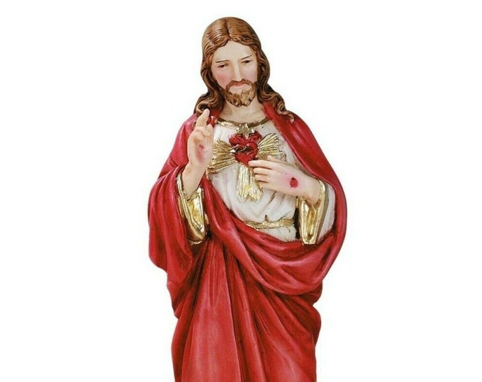 Statue of the Sacred Heart of Jesus cm 17 (6.69 inches) in marble resin hand decorated of Italian artisan production