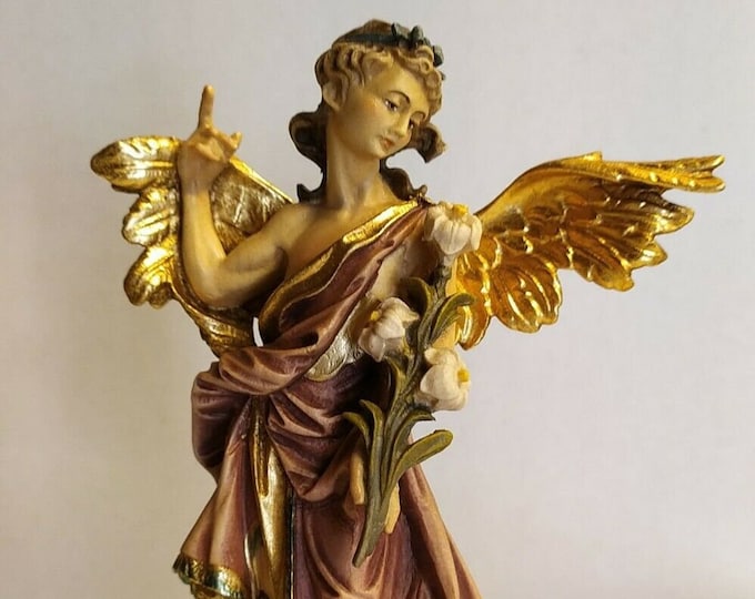Statue of St. Gabriel the Archangel carved in wood of Valgardena decorated by hand of Italian artisan production