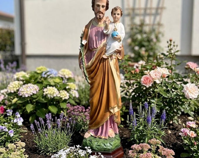 Statue of Saint Joseph 64 cm (25.19 inches) in marble resin hand decorated with glass eyes, handcrafted in Italy