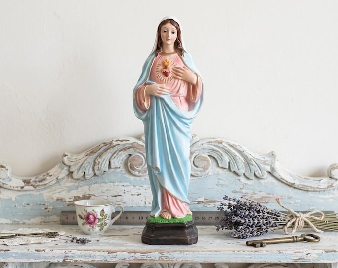 Statue of the Madonna Sacred Heart of Mary 28 cm (11.02 inches) in hand-decorated resin, Italian artisan production