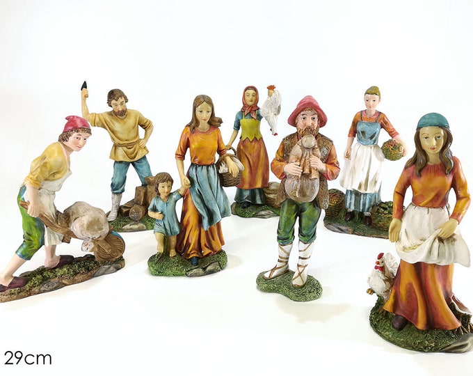 Group of 7 characters for crib cm 29 (11.41 inches) in resin decorated by hand ideal for exteriors and interiors