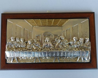 Painting of the Last Supper cm 42,5 x 25,5 (16,73 x 10,03 inches) in silver laminated alabaster powder of Italian artisan production