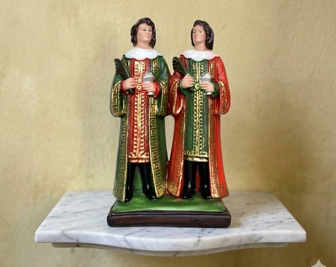 Statue of Saints Cosmas and Damian 25 cm (9.84 inches) in hand-decorated marble resin, Italian artisan production