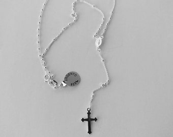 925 silver Miraculous Madonna Rosary with a hook, handcrafted in Italy.