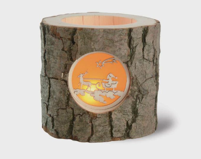 Candle holder lantern with Santa Claus 13 cm (5.11 inches) carved in Valgardena wood, handcrafted in Italy