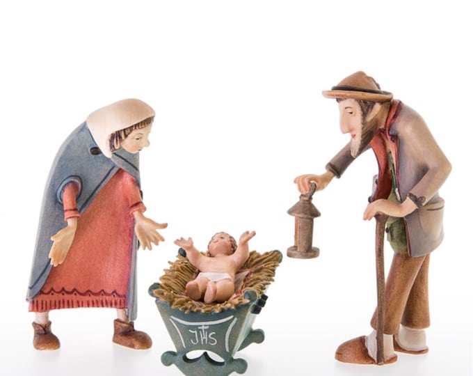 Kastlunger nativity scene 5 pieces cm 13 (5.12 inches), carved in Valgardena wood, hand-decorated, Italian artisan production