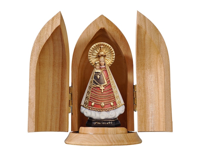 Statue of the Madonna of Mariazell with niche, carved in Valgardena wood, hand-decorated, made in Italy
