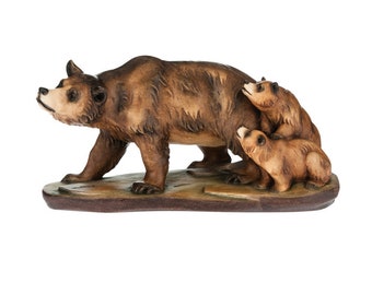 Sculpture group of bears carved in wood of Valgardena and decorated by hand of Italian artisan production