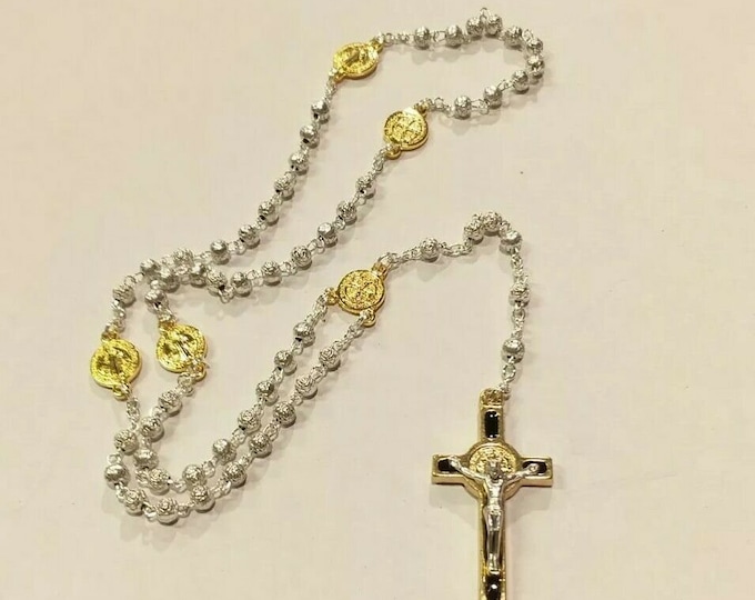 Saint Benedict of Nursia rosary cm 36.5 in metal with enamelled cross of Italian artisan production